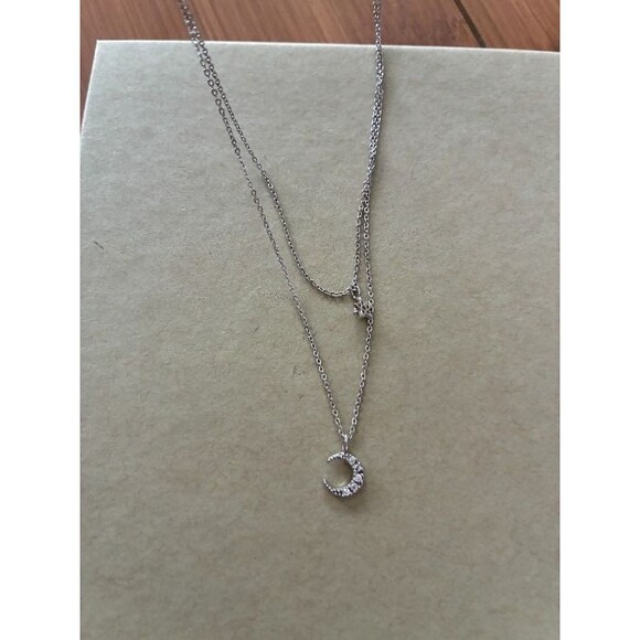 Child of Wild Star Moon Double Layered Necklace Silver Tone - Picture 5 of 8